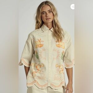 BNWT NATIVE YOUTH Solstitchery Woven Top Embroidered Scallop Edge Blouse